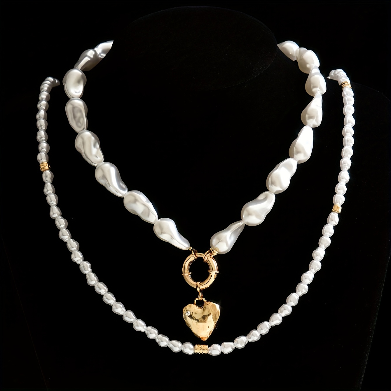 Baroque Style Necklaces with Pearls & Heart Pendants for Valentine's